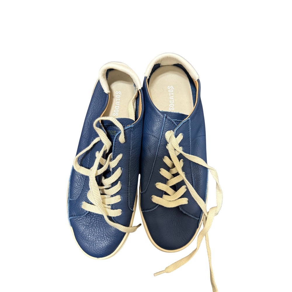 Soludos Leather Sneakers Casual Shoes‎ Lace Up Blue Ivory Low Top